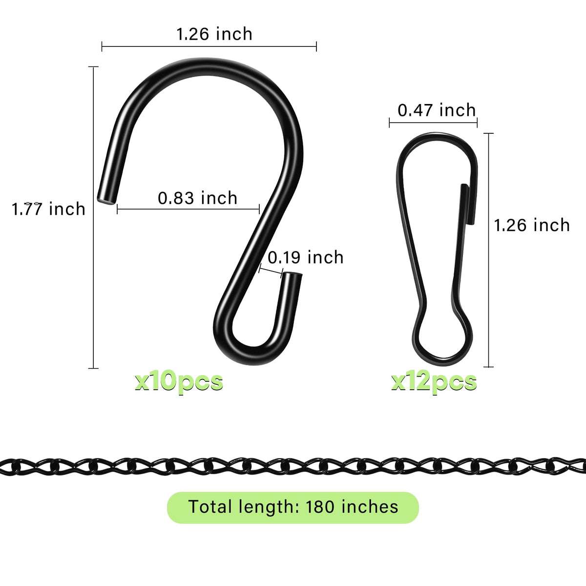 ZUZUAN Upgraded 180”Heavy Duty Metal Hanging Chains with Hanging Basket Hooks Set for Planters,Birdcage,Birds Feeder,Grow Lights,Lanterns,Billboards,Wind Chime and Ornaments,Chain Hooks DIY,Black
