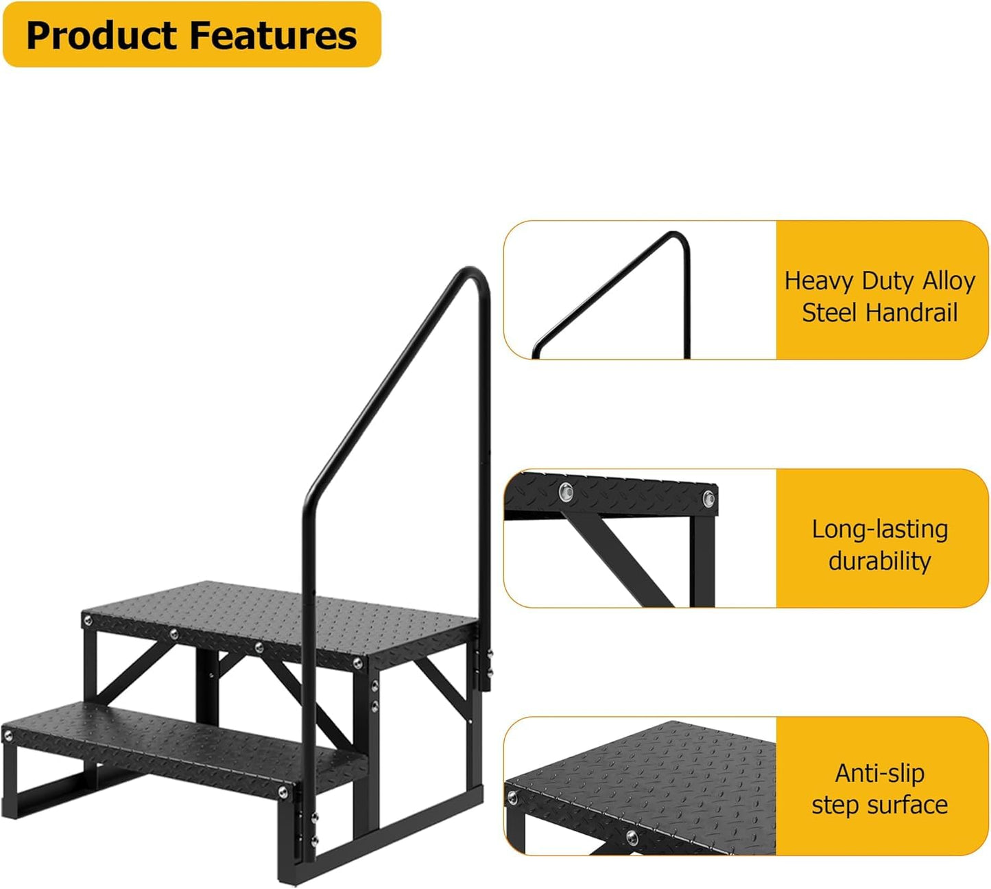 GAOMON RV Steps with Handrail 2 Step, Hot Tub Steps with Handrail, Portable Pool Ladder, 660 lbs Load Capacity RV Stairs for Camper, SPA, Pool, Mobile Home