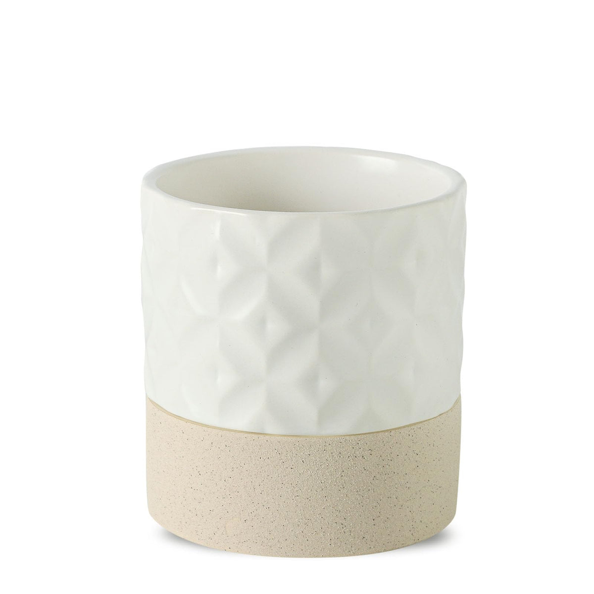 Nihow Self Watering Plant Pot: 4.5 Inch Ceramic Planter with Drainage Hole & Water Storage Plus for Indoor & Outdoor Plants - Cylinder Flower Pot for Herbs/Violets - Matte White & Brown Star