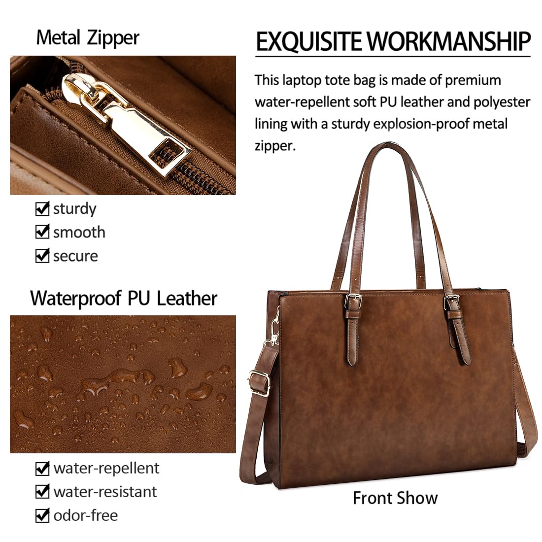 Laptop Bag for Women Waterproof Lightweight Leather 15.6 Inch Computer Tote Bag Business Office Briefcase Large Capacity Handbag Shoulder Bag Professional Office Work Bag