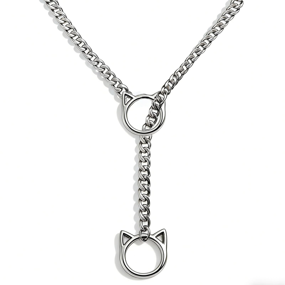 C CHIC CHOK YOUR BODY TALK Cat O-Ring Slip Chain Necklace Stainless Steel Cuban Chain Punk Choker Necklace Jewelry Gift for Women