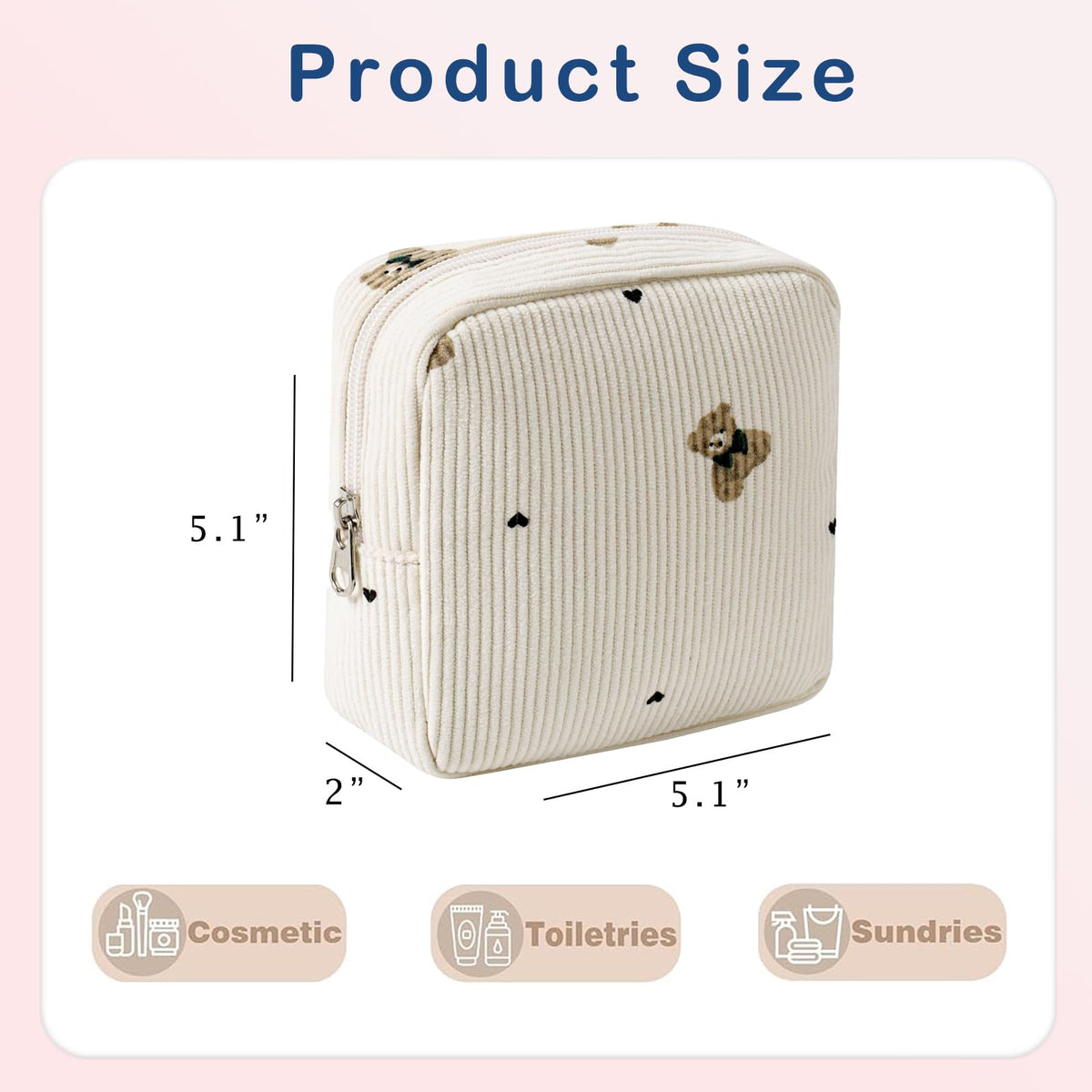 Cute Small Corduroy Zipper Makeup Bag, Mini Coquette Aesthetic Pouch with Bear Pattern for for Purse,Key Pocket Lipstick Bag Card Holder Data Cable Organizer for Women Girls (02Biege Bear)