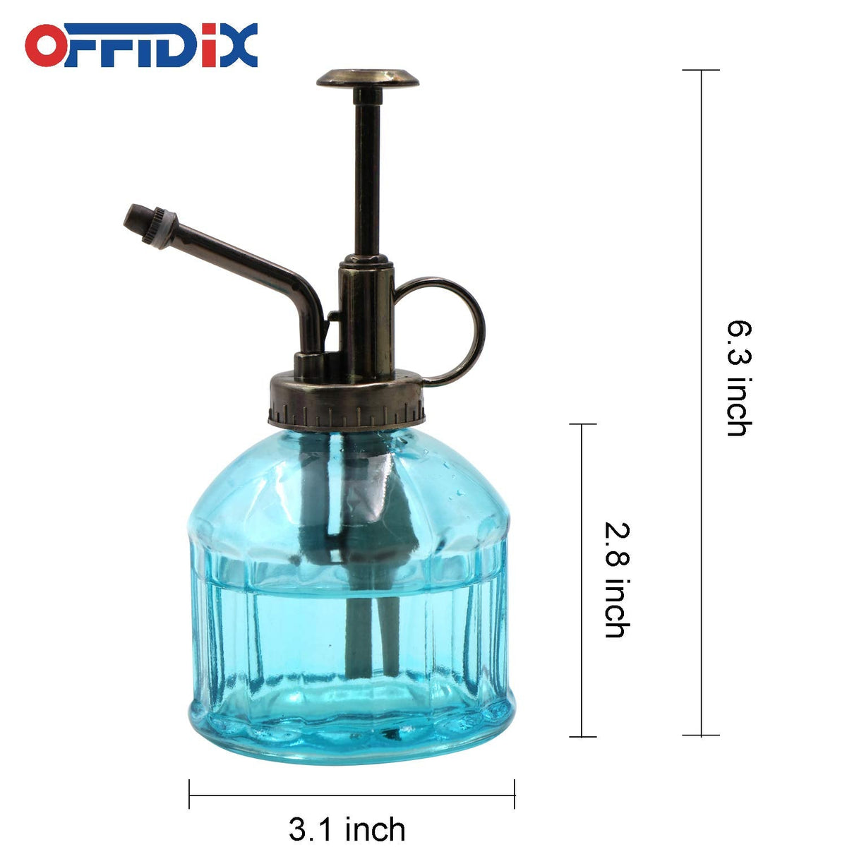 OFFIDIX Glass Spray Bottle,Flower Mister Watering Can Pot 6.3" Tall Spritzer Bronze Plastic Top Pump One Hand Watering Can Indoor Plant Mister Spray Bottle for Garden, Plants, Cleaning
