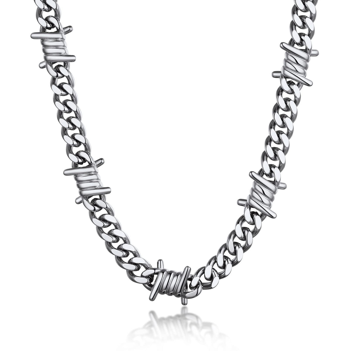 Bandmax Barbed Wire Chain Choker Necklace 16Inch 9MM Stainless Steel Barb Wire Link Chains Punk Emo Gothic Alt Grunge Street Style Thorn Chain Jewelry for Men Women