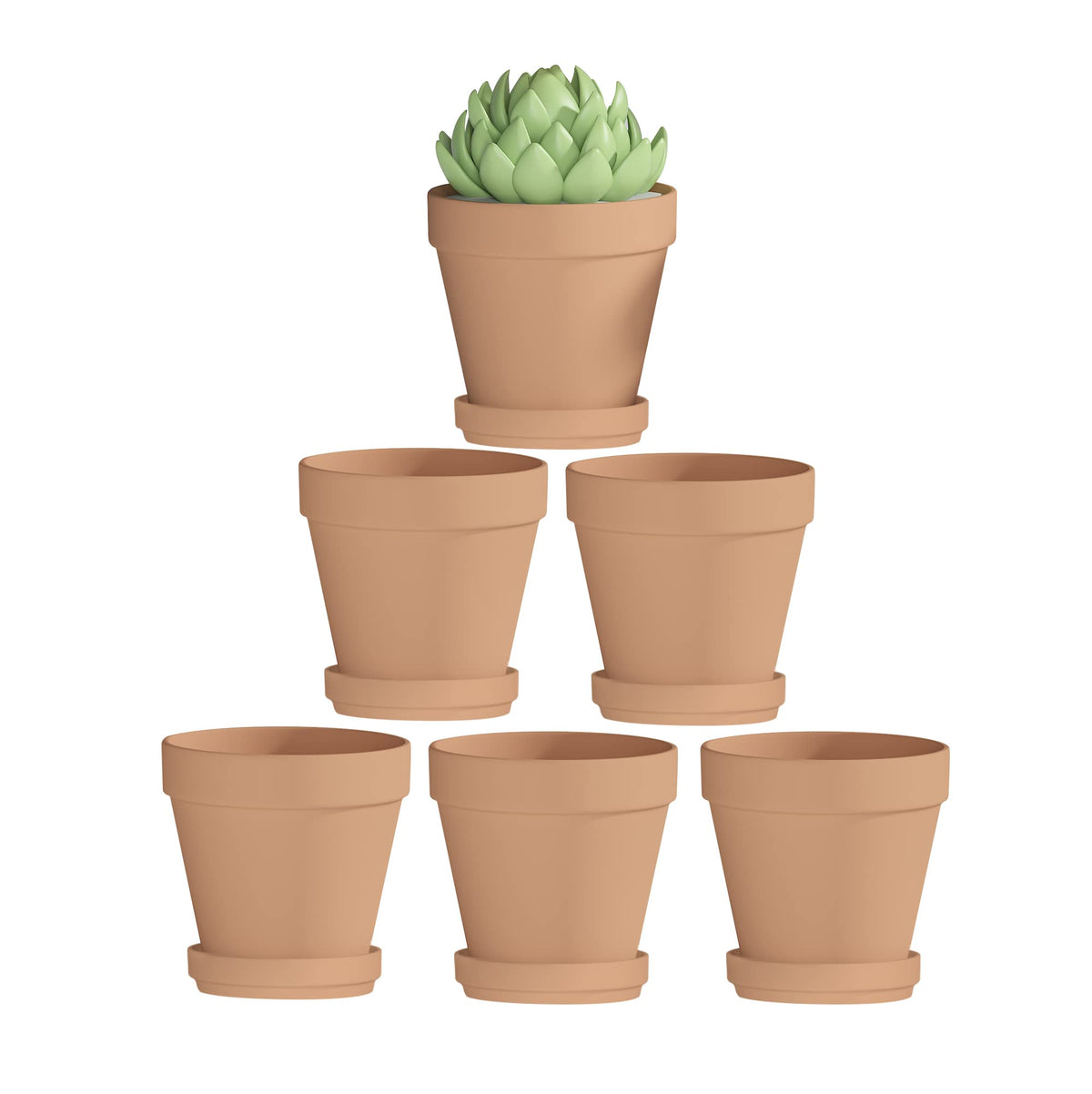 Fcacti 4 Inches Small Terracotta Pots with Saucer, 6 Pack 4" Terra Cotta Planter with Drainage Holes, Small Clay Flower Pots for Plants, Succulents, Crafts, Wedding Favor