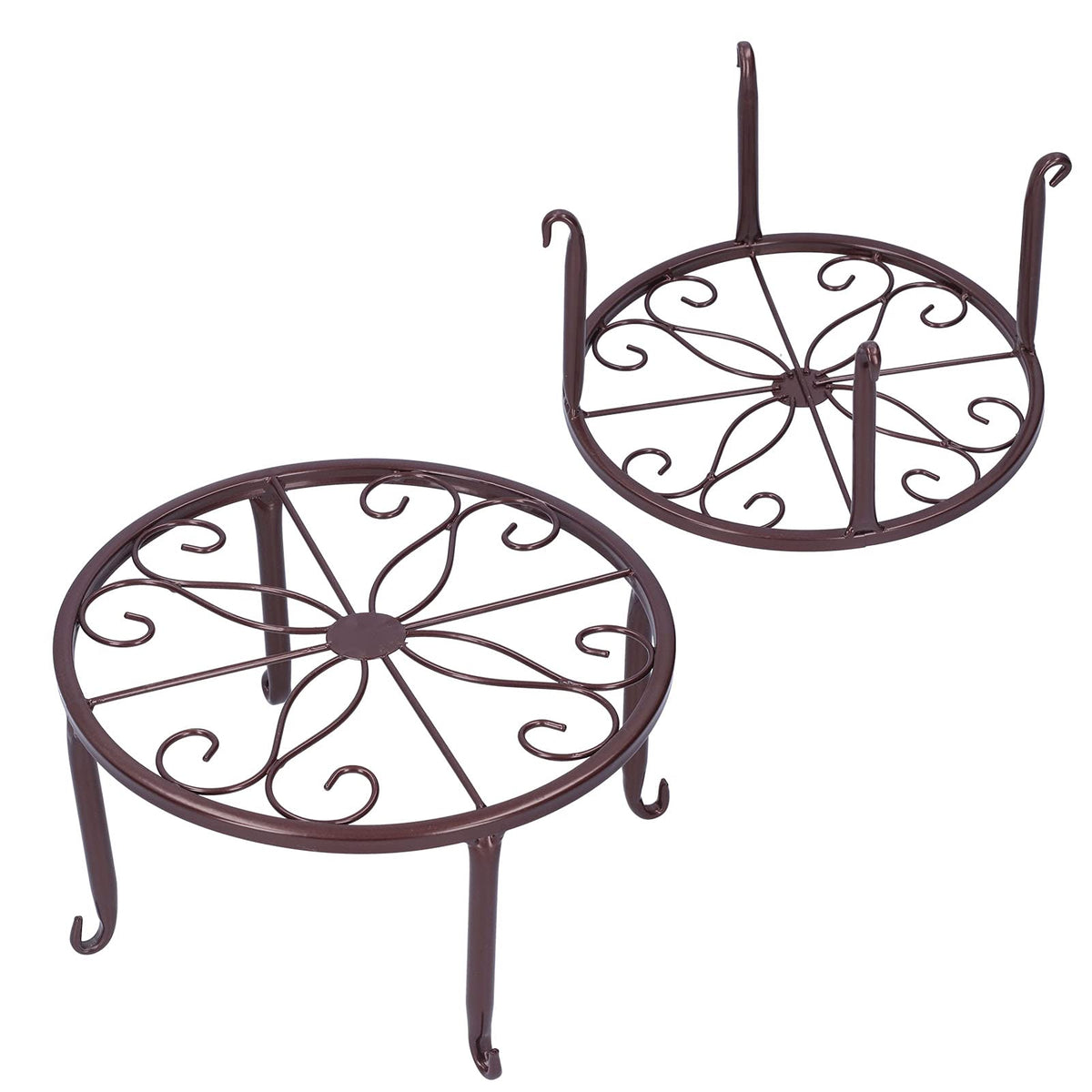 AQFNEB 2PCS Plant Stand Flower Pot Holder, Wrought Iron Plant Rack with 4 - Point Stable Base, Bronze Indoor Outdoor Planter Shelf for Living Room Balcony Office Decor