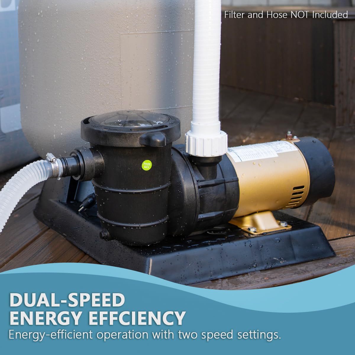 XtremepowerUS 1.5HP Variable 2-Speed Above Ground Swimming Pool Pump High Flow Swimming Pump Strainer with 1.5" Inch Slip On Fitting Adapter For Aboveground Pool
