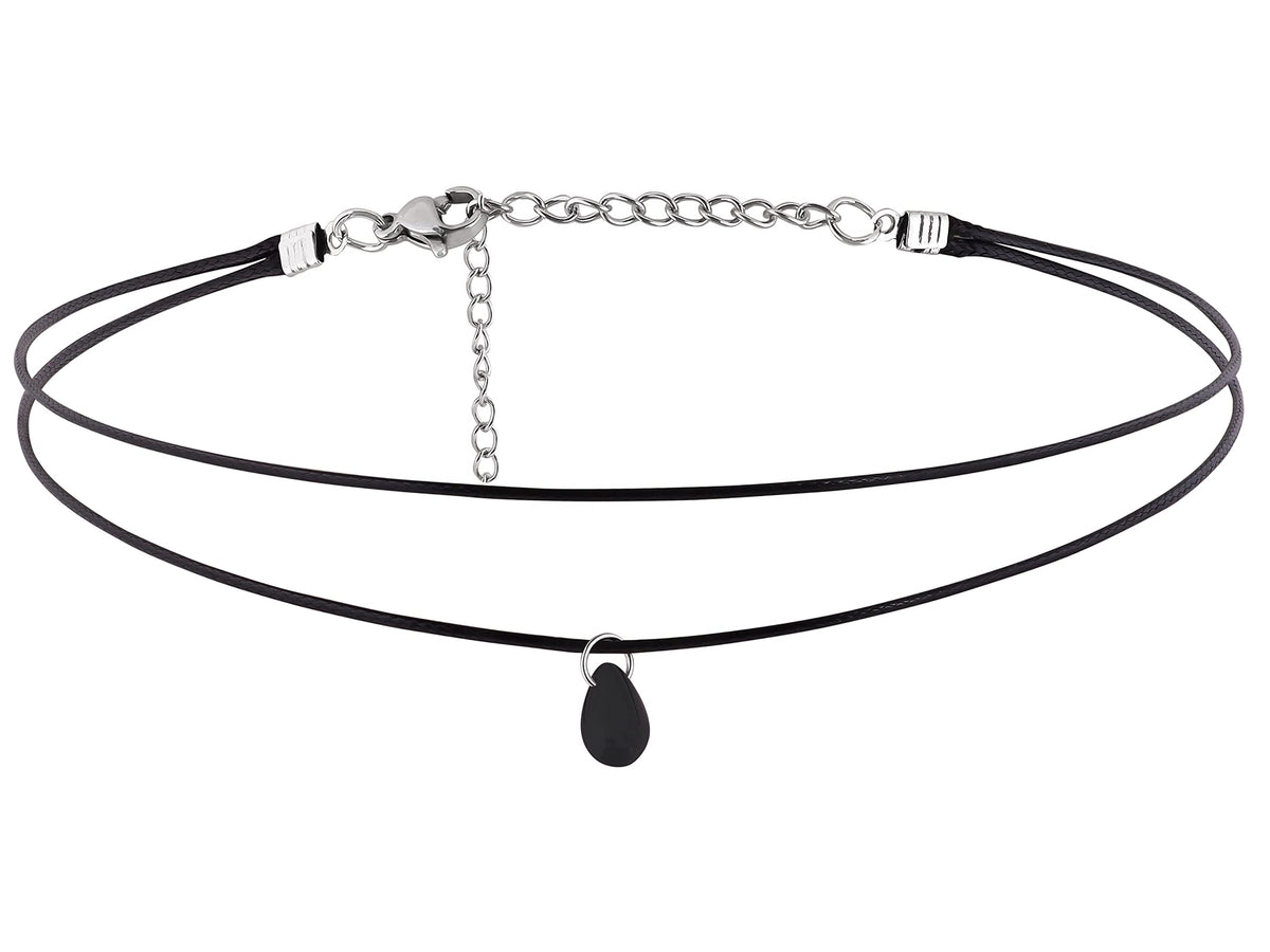 Sacina Goth Boho Hippie Dainty Double Layered Black Choker Necklace, Teardrop Glass Necklace, Halloween Christmas New Year Gift for Women