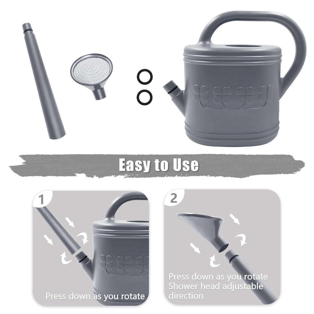 Watering Can for Indoor & Outdoor Plants, Plant Watering Can with Stainless Steel Shower Head, 1 Gallon Plastic Watering Can for Garden, Flowers, Vegetable, Greenhouse