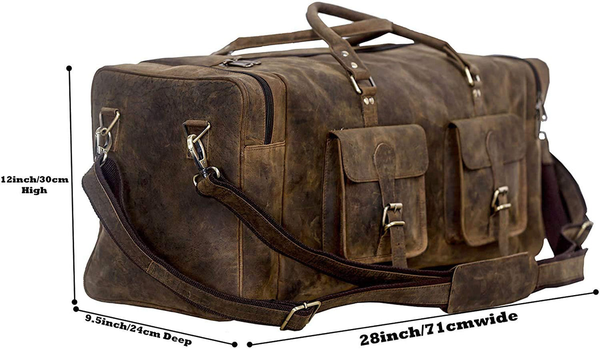 KomalC 28 inch Duffel Bag Travel Sports Overnight Weekend Leather Duffle Bag for Gym Sports Cabin Holdall bag (Distressed Brown)