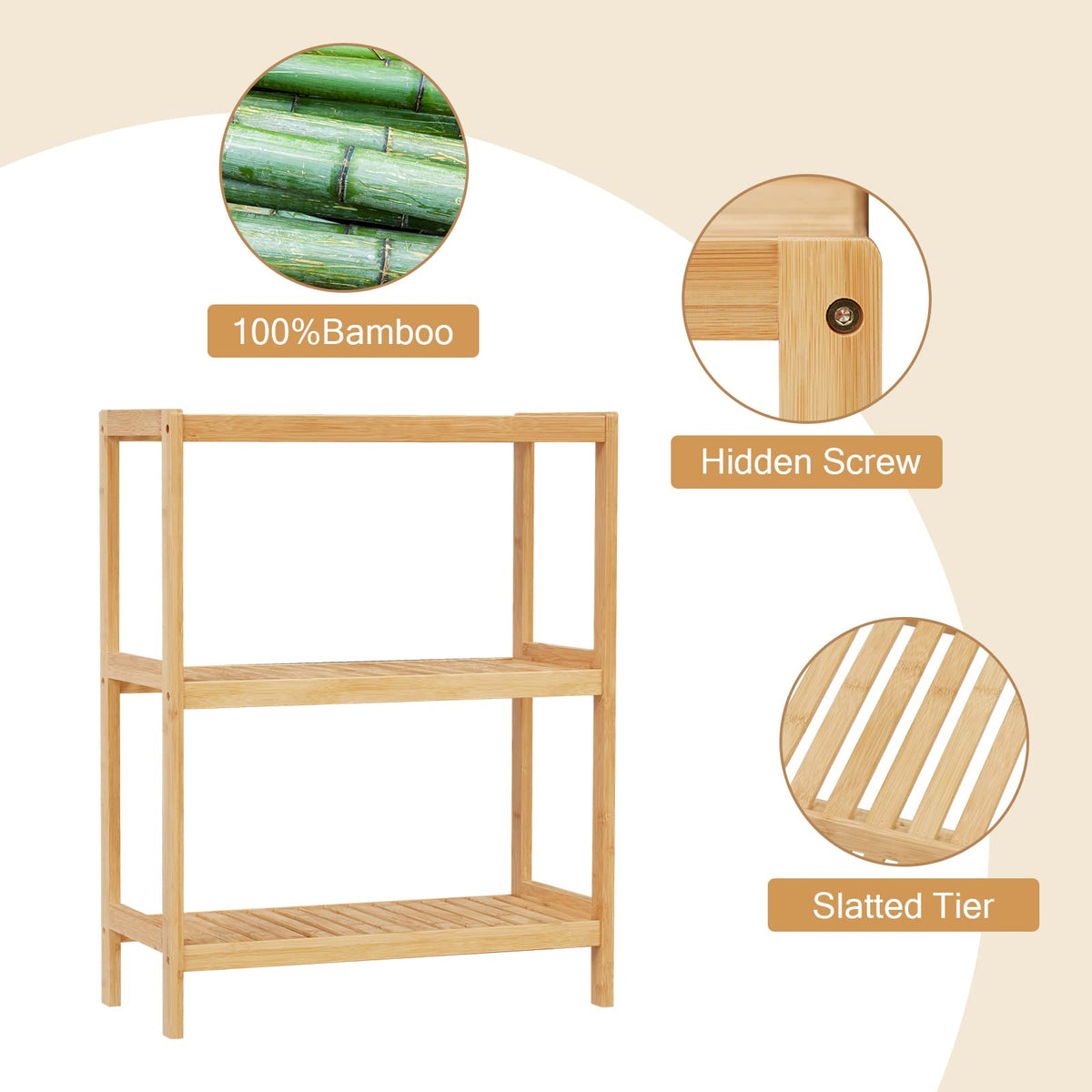 Elepude Bamboo Bathroom Shelf, Stand Utility Storage Shelf Multifunctional Bathroom Kitchen Living Room Holder Plant Flower Stand (3-Tier)