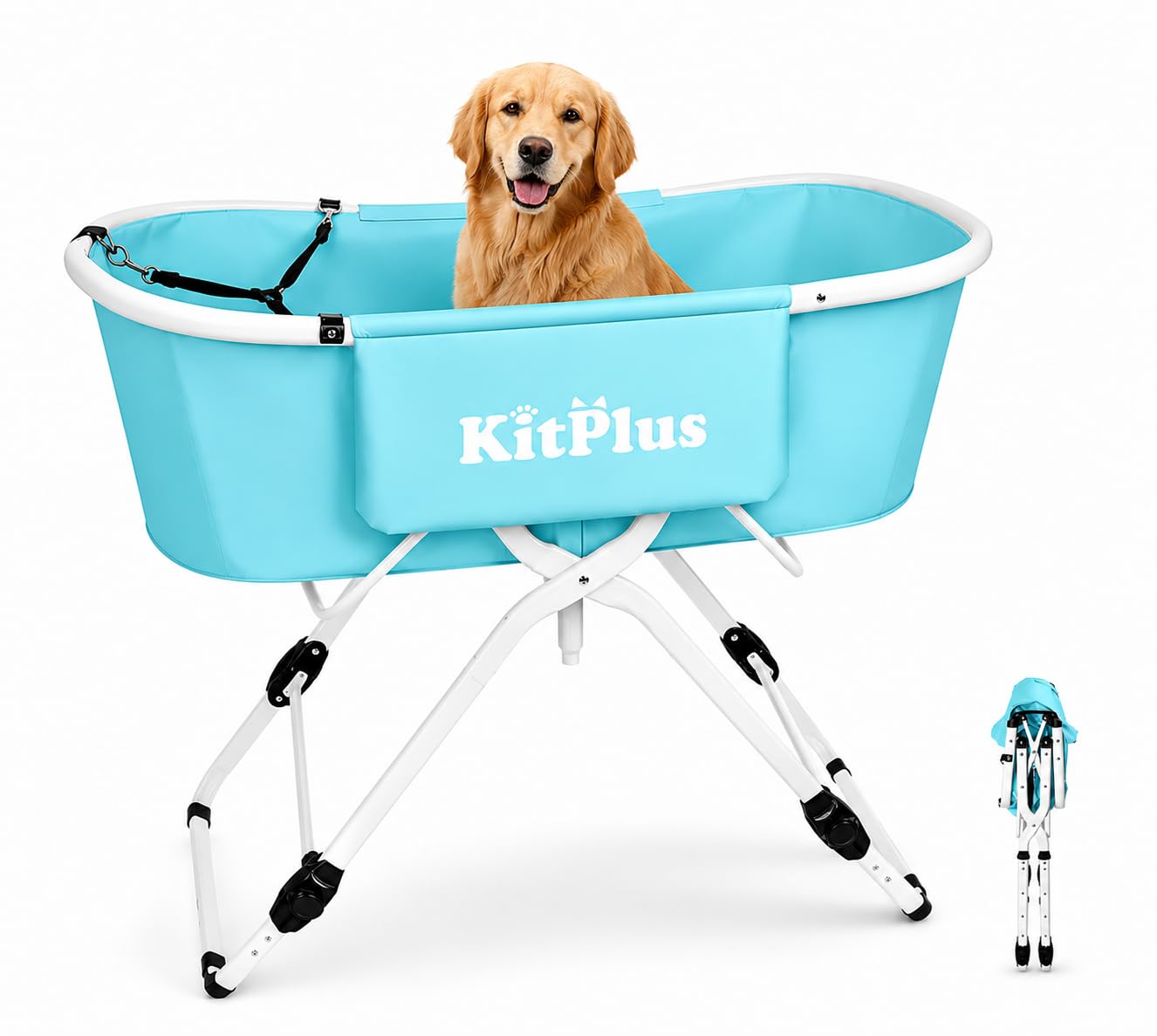KITPLUS Portable Dog Bathtub, 5 Height Adjustable Dog Washing Station for Pet Shower and Grooming Foldable Bathing Tub with Storage & Anti-Slip Design for Small Large Dogs