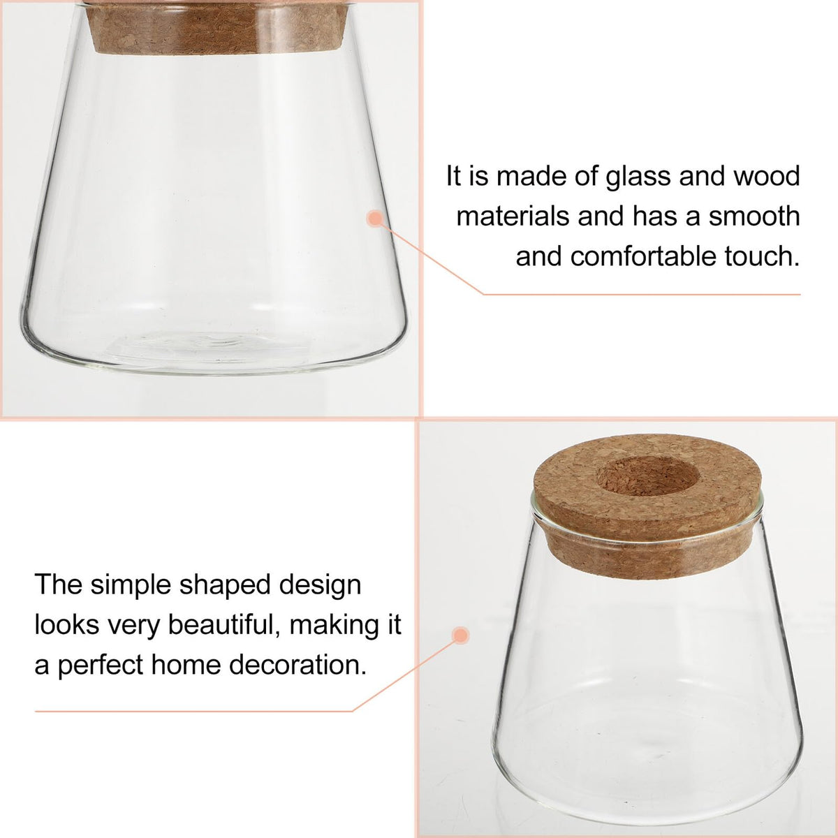 CONGARTENO 2pcs Glass Terrarium Vases for Hydroponics Plants, Small Glass Containers with 6.5cm Opening, Desktop Plant Holders for Office and Home Gardening