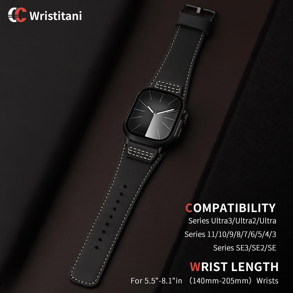 Wristitani Leather Bands Compatible With Apple Watch Band Ultra 3/2/1, 49mm 46mm 45mm 44mm 42mm For Men, Top Genuine Leather Replacement Vintage Strap for iWatch SE3/2/1 Series 11 10 9 8 7 6 5 4 3