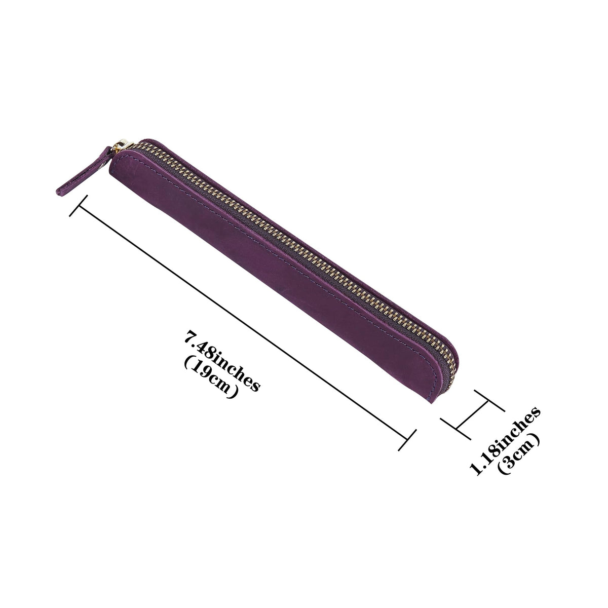JANKOW Crazy Horse Leather Zipper Pen Pouch Handmade, Single Pen Case Fountain Pen Sleeve Holder Pouch Cover Vintage, Mini Pencil Bag (Purple)