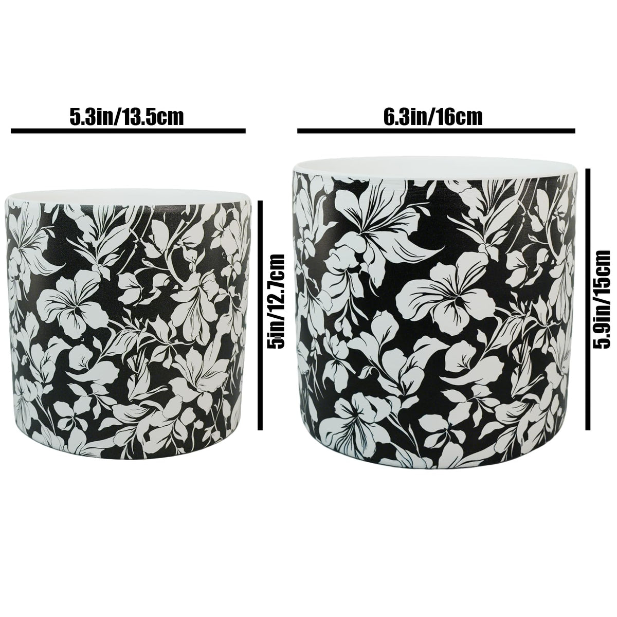 Ceramic Flowerpot Kit with Drainage Holes and Trays，5.9/4.9in Home Decor Planter for Indoor Potted Plants and Succulent Plants，2 Set of Black and White Plant Pot for Housewarming and Home Gifts