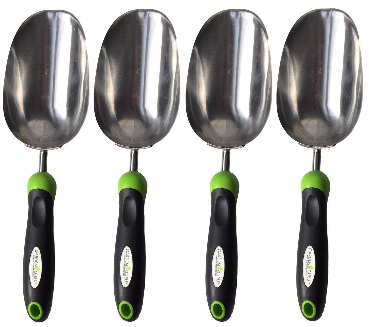 Garden Guru Super Strong Garden Scoop Trowel Shovel Transplanter - Stainless Steel - Rust Resistant - Ergonomic Grip - Perfect Hand Shovel for Gardening Transplanting and Digging (4 Pack)