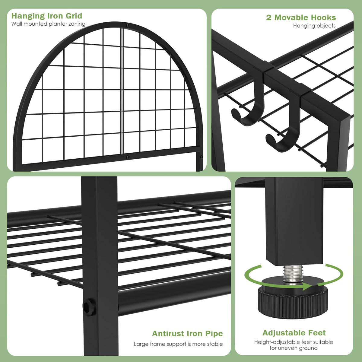 VGMiu 4 Tier Plant Stand Indoor Outdoor, Metal Plant Display Stand Plants Shelf Rack for Multiple Plants, Black Flower Plante Pots Holder for Patio Garden Balcony Living Room