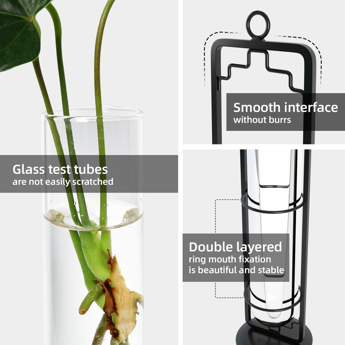 MIPON Plant Propagation Stations,Hanging Glass Propagation Test Tube Vases for Plants with Gold Metal Stand for Hydroponic Cutting Home Garden Office Decor-Black