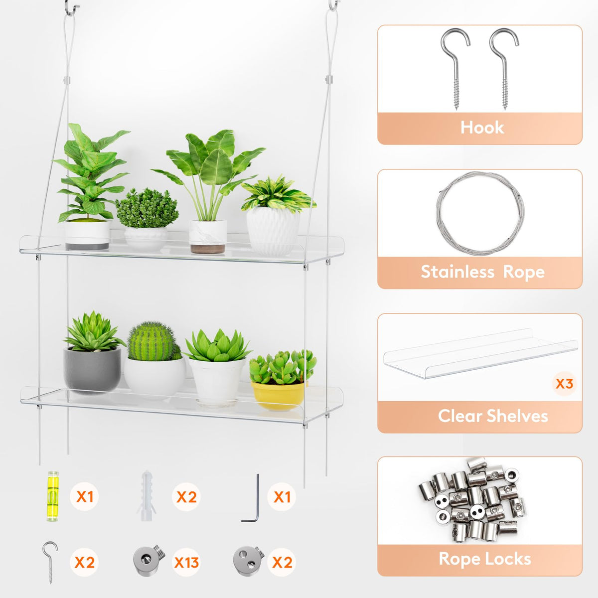 Lifewit 3-Tier Window Plant Shelves 15", Acrylic Adjustable Hanging Floating Shelf, Window Sill Extender for Succulent Plants, Micro Greens, Seed Starter Pots, Herb Planters 38 x 15 cm/15x6