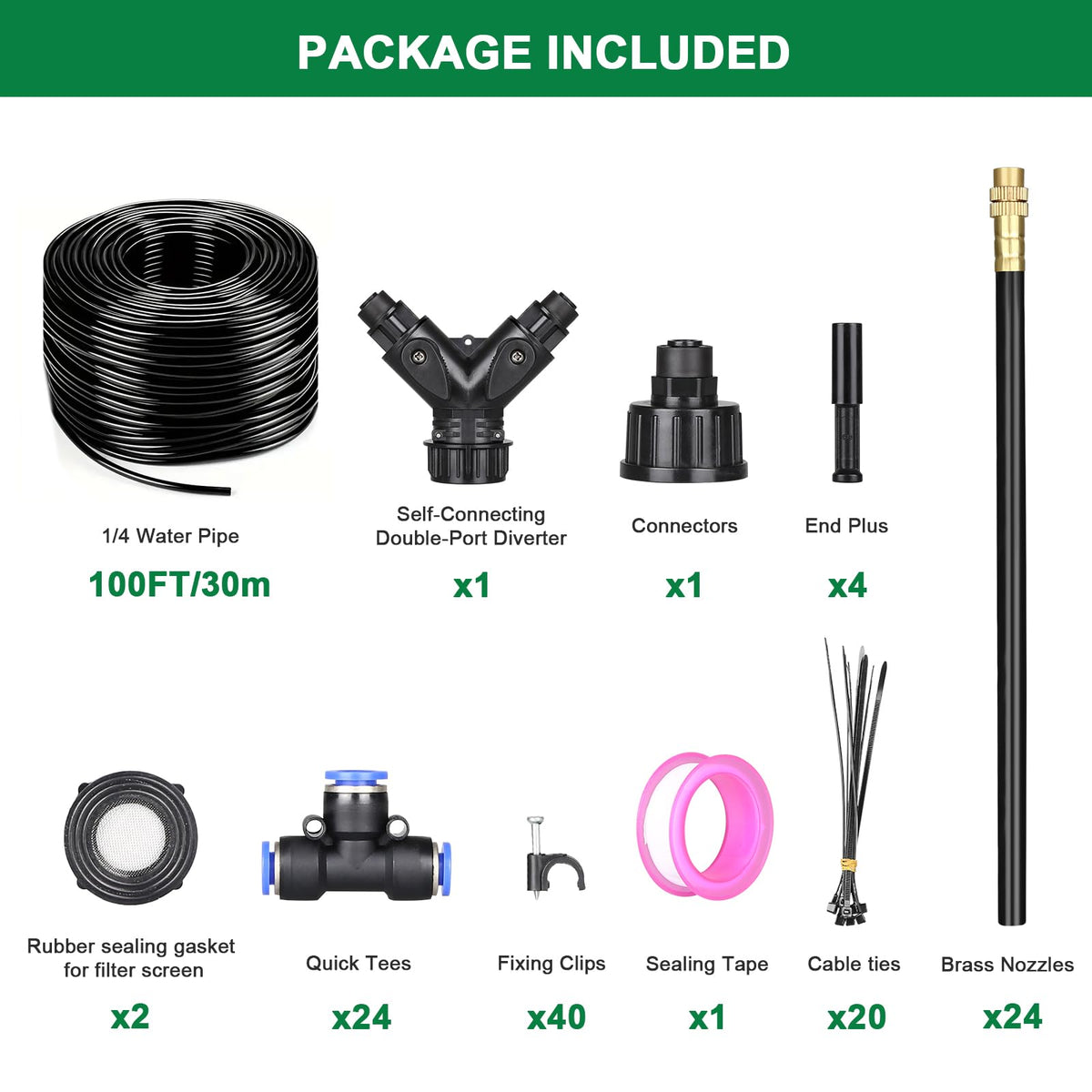 Starrey Drip Irrigation System, 2026-Upgrade 100Ft 1/4" Garden Watering System with 24 Pcs 360° Adjustable Copper Nozzles, DIY Kit for Garden, Lawn, Greenhouse, Raised Beds & Outdoor Plants