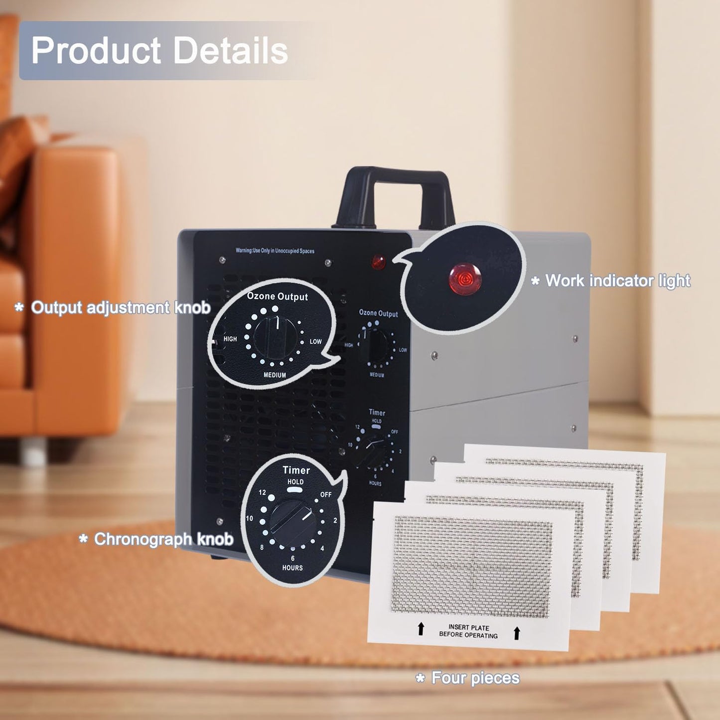 0zone Generator, 4500 Sq/Ft Portable 0zone Machine Ionizer for Commercial, Industrial, Car, Home, Basement