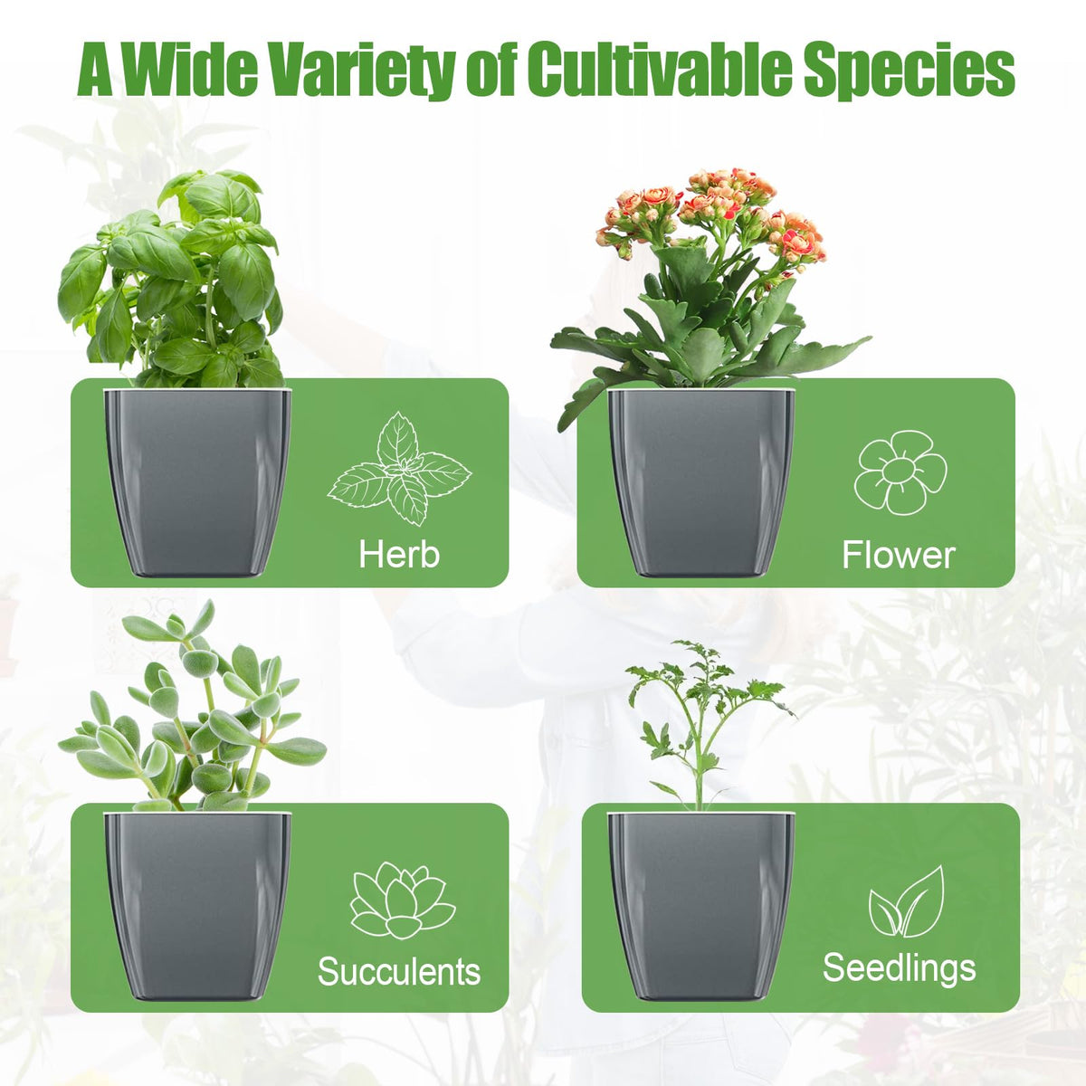 Oliz 8 Pack 4-inch Plant Pots Indoor Garden Decorative Flower pots Small Self-Watering Planters for Small Plants WindowSill Planters for Succulents, African Violets, Herbs(Sliver Black)
