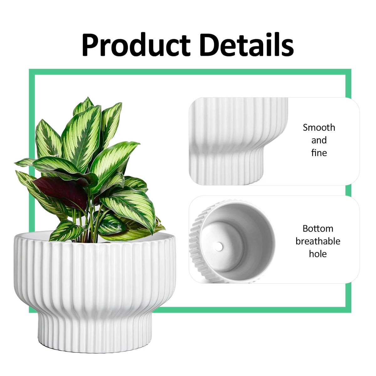 OXART Ceramic Pots for Plants, 9.4+8+6 Inch Flower Pots, Set of 3, Large Planters with Drainage Hole, Stylish Round Flower Pot for Home, Garder and Office, Gifts for Mom, White