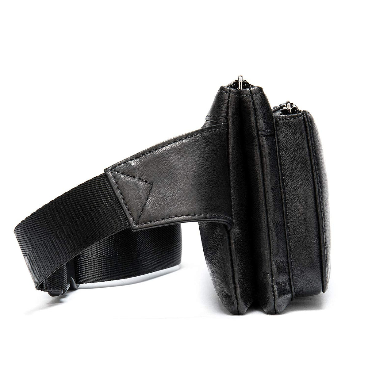 Niucunzh Small Leather Mens Fanny Packs for Women Lightweight Lambskin Leather Waist Bag Sport Men Crossbody Belt Purse Hip bags Hands-Free Bumbag Black