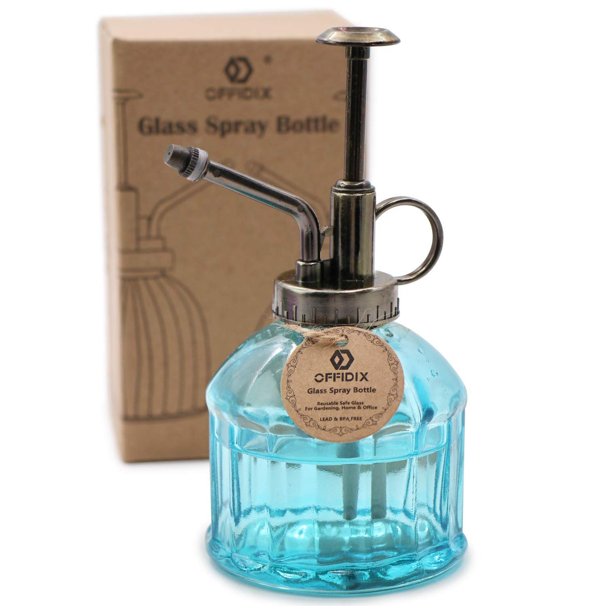 OFFIDIX Glass Spray Bottle,Flower Mister Watering Can Pot 6.3" Tall Spritzer Bronze Plastic Top Pump One Hand Watering Can Indoor Plant Mister Spray Bottle for Garden, Plants, Cleaning