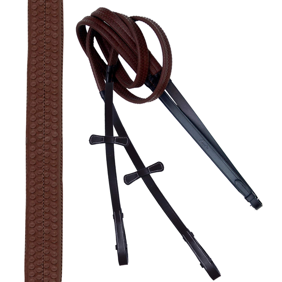 ExionPro Exion Anatomical Figure 8 Bridle with Broad Mono Crown Piece | Fancy Stitching Square Raised Noseband | Soft Padding on Crown, Brow & Noseband | Rubber Grip Reins for Horse