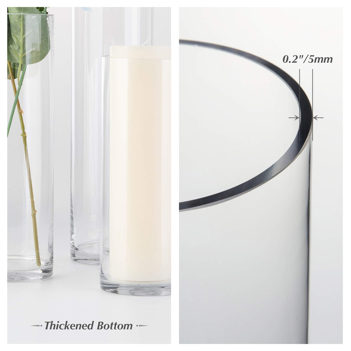 WGVI Quality Thick Clear Cylinder Glass Vases, 3" W x 8" H, Bud Vase Skinny Narrow Floral Bouquet Flower Container for Wedding Centerpieces Tabletop Home Accent Décor Brush Pen Holder, 1 Piece