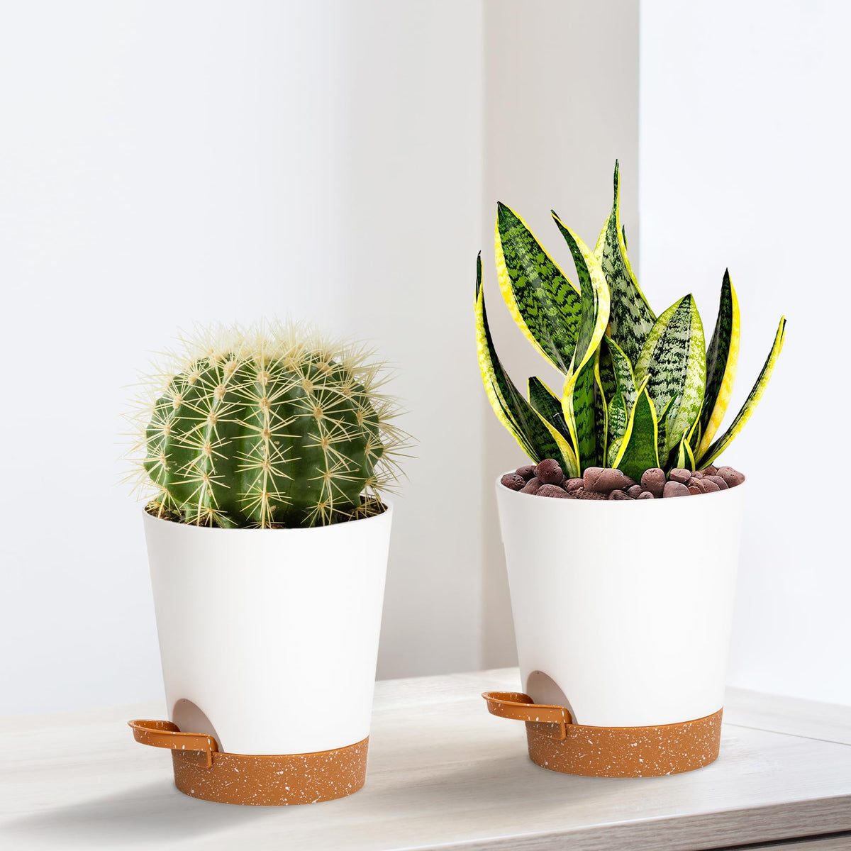 Lotyeter 4 inch Small Plant Pots for Outdoor Indoor Plants, 5 Pack Planters with Drainage Holes and Tray, Small Self Watering Pots for Succulent,Cactus, Aloe and Other Plants (White)