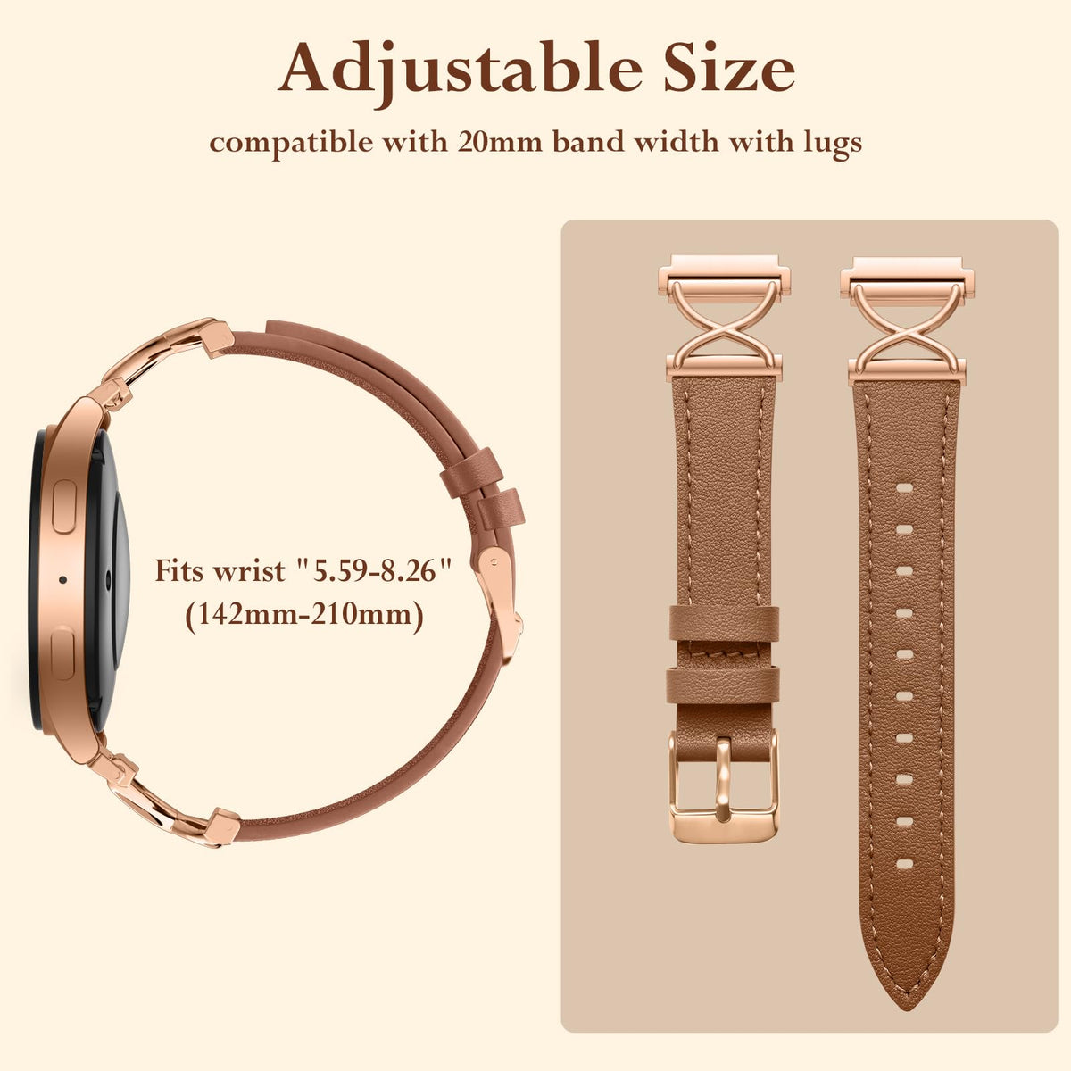 GEAK Leather Band Compatible with Samsung Galaxy Watch 7 Band 6 5 4 FE 40mm 44mm, Watch 6 Classic/5 pro/Active 2, 20mm Dressy Replacement Strap with X-Shape Design for Samsung Watch Bands Women