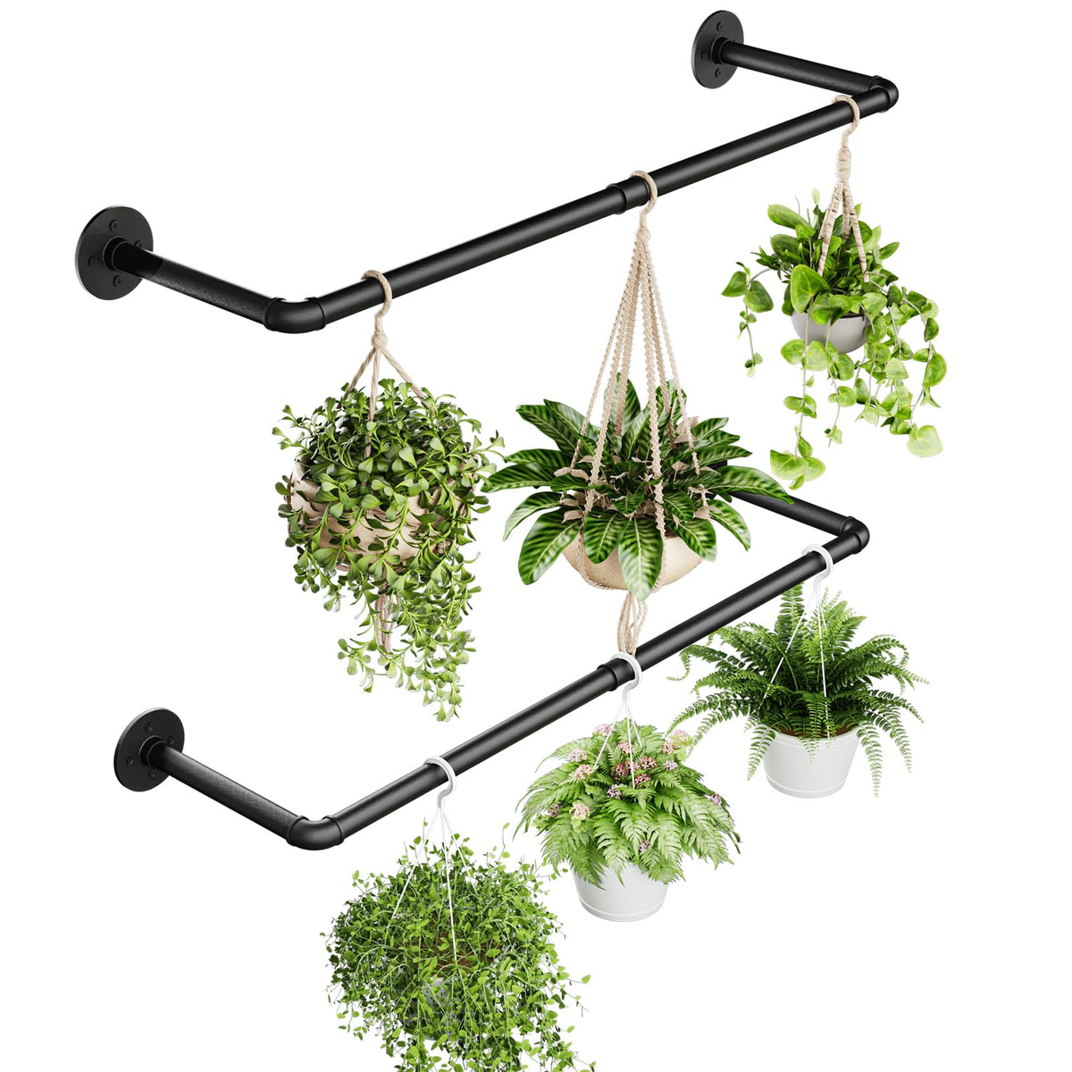 Galood 2Pc Hanging Planters for Indoor Plants Plant Hanger Indoor Hanging Plant Holder Black Metal Rod(Pot/Chain/Plant not Included