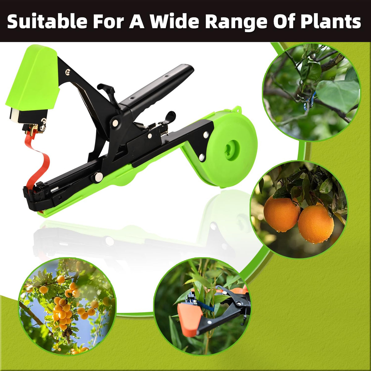 SUCA Plant Tying Machine, Plant Tape Cattle Panels for Garden,Plant Vine Tying Tool with 10000pcs Staples 21 Rolls Tape Plant Tape Gun for Grapes,Tapener (tapetool set1pcs), Green