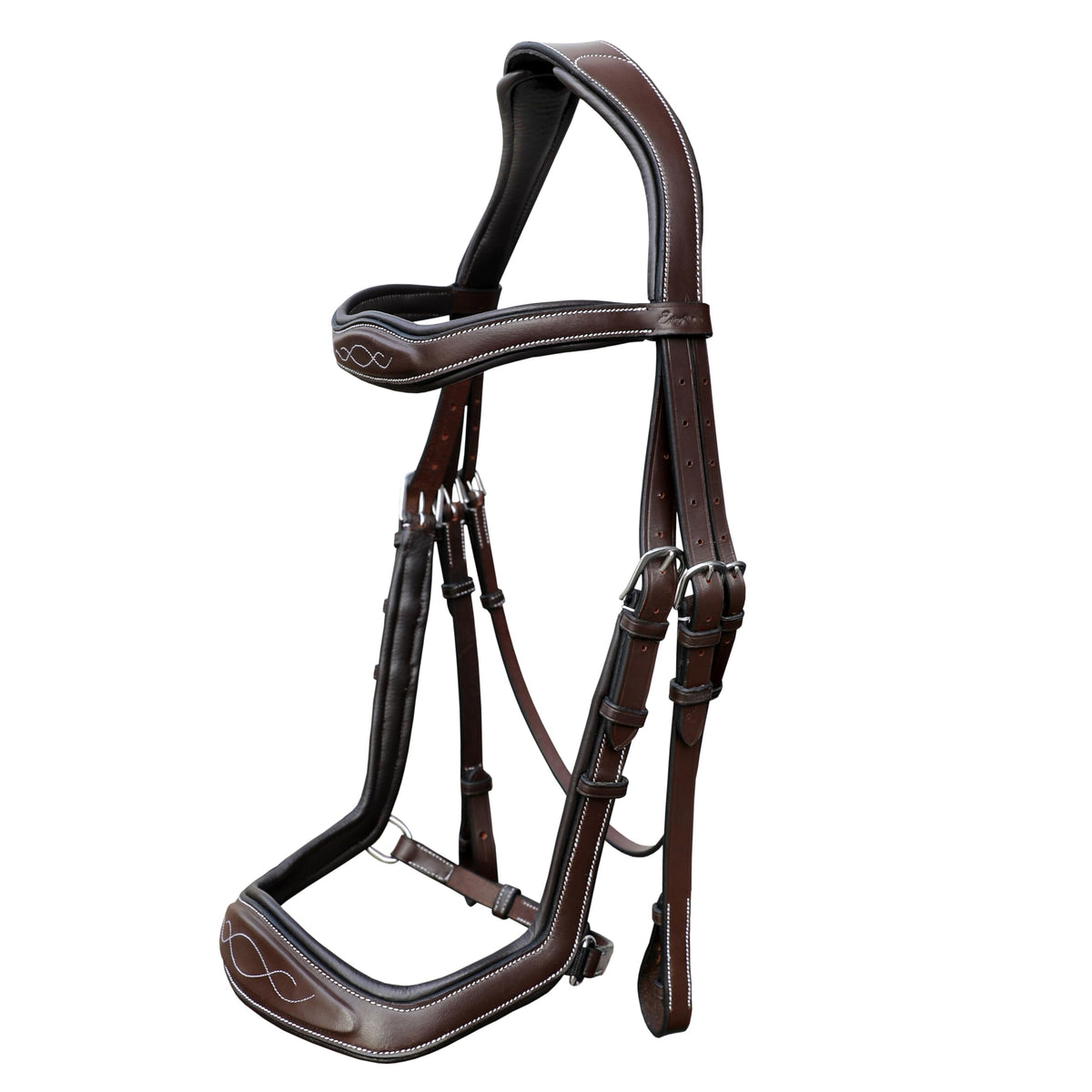 ExionPro Exion Anti-Pressure Anatomic English Jumping Leather Horse Padded Bridle with Reins- Havana Brown, Cob Size