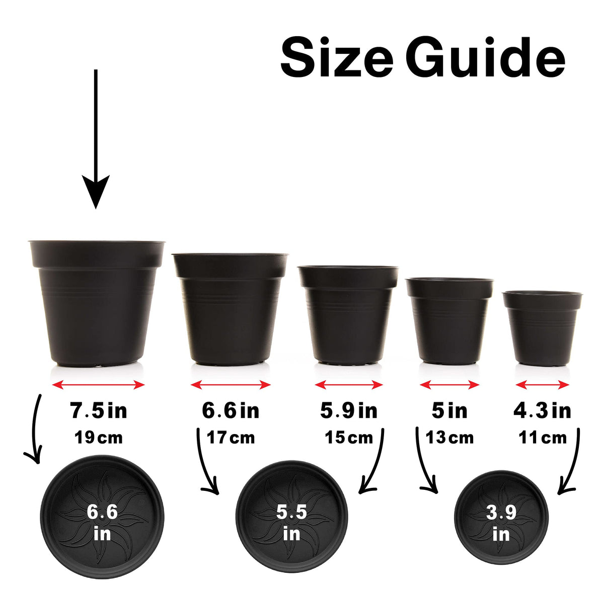 Mintra Garden Pots, 4 Pack Bulk Plastic Plant Pots with Drainage Tray, Round Indoor & Outdoor Decorative Planters with Drain Holes for Flowers, Herbs & Plants, 19cm Diameter – Burgundy, 7.5 in