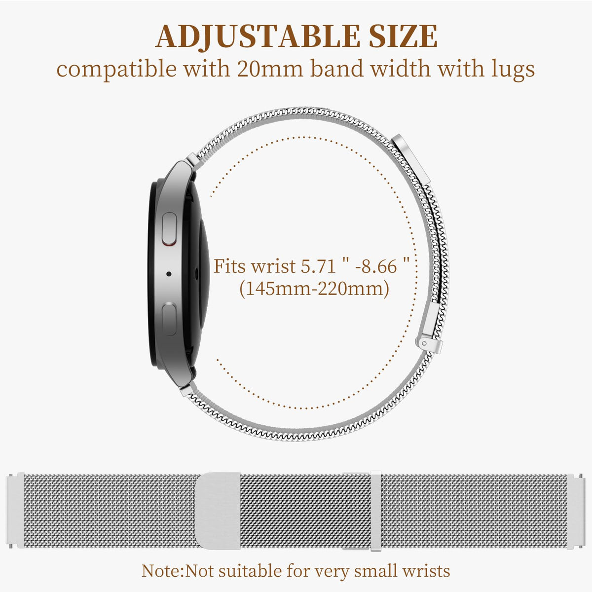 GEAK Metal Bands Compatible with Galaxy Watch 7 Band 6 5 4 FE Active 2 40mm 44mm/Galaxy 5 pro 45mm/Classic, 20mm Stainless Steel Milanese Mesh Loop Magnetic Strap for Samsung Watch Bands Women Men