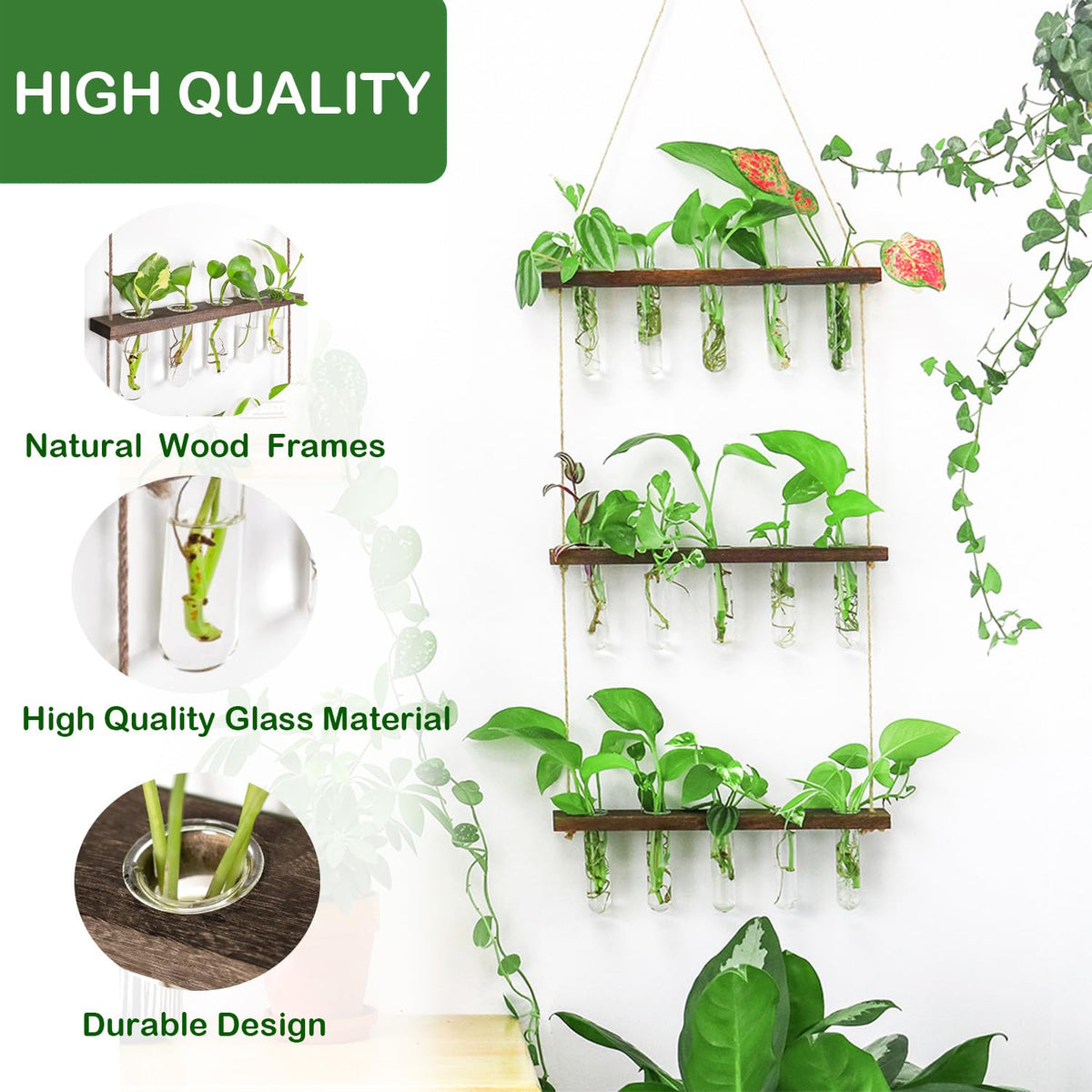 Propagation Station, Plants Terrarium, Plants Lover Gifts for Women,Plant Cutting Holder Home décor,Gifts for Women,House Warming New Home-15 Tubes-Brown