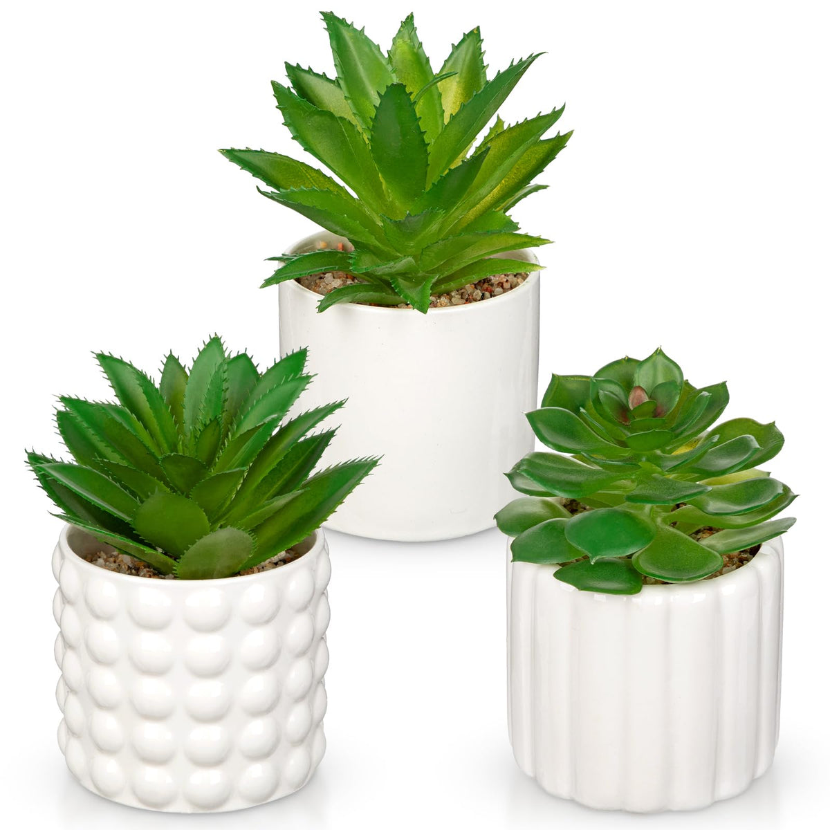 Briful Succulents Plants Artificial in White Ceramic Pots (Set of 3), Small Fake Plants for Home Office Desk Decor – Modern Mini Potted Succulents for Bathroom, Bedroom, Living Room Table, Shelf