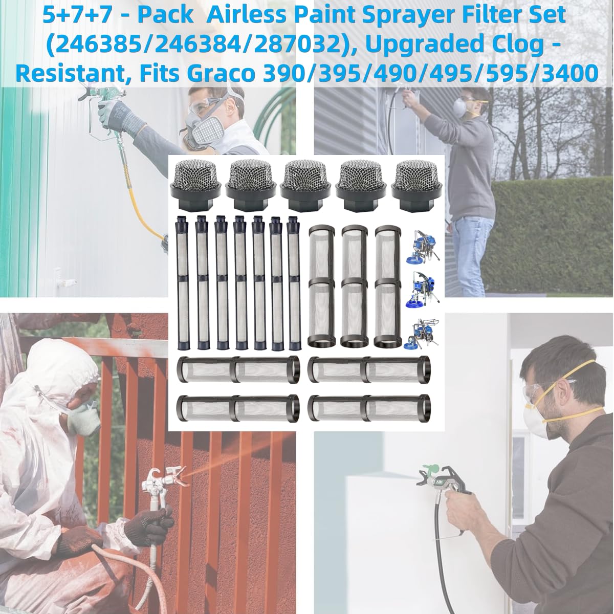 (5+7+7) Airless Spray Filter Set 246385 246384 287032 Compatible with Graco 390 395 490 495 495 595 3400 Airless Sprayer Paint Sprayer Parts,3 Kinds for graco Sprayer Filters and Gun Filter