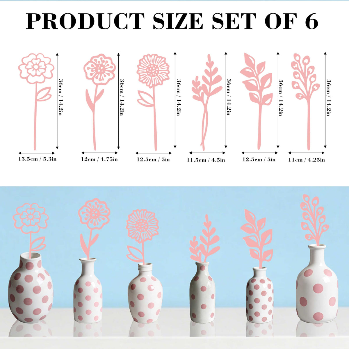 LumDecor Pink Metal Flowers Set of 6, Decorative Garden Outdoor Plant Stakes for Yard Art, Metal Garden Art Flower Bed Decor, Pink Flower Yard Sculptures for Pots Vase Garden Lawn and Patio