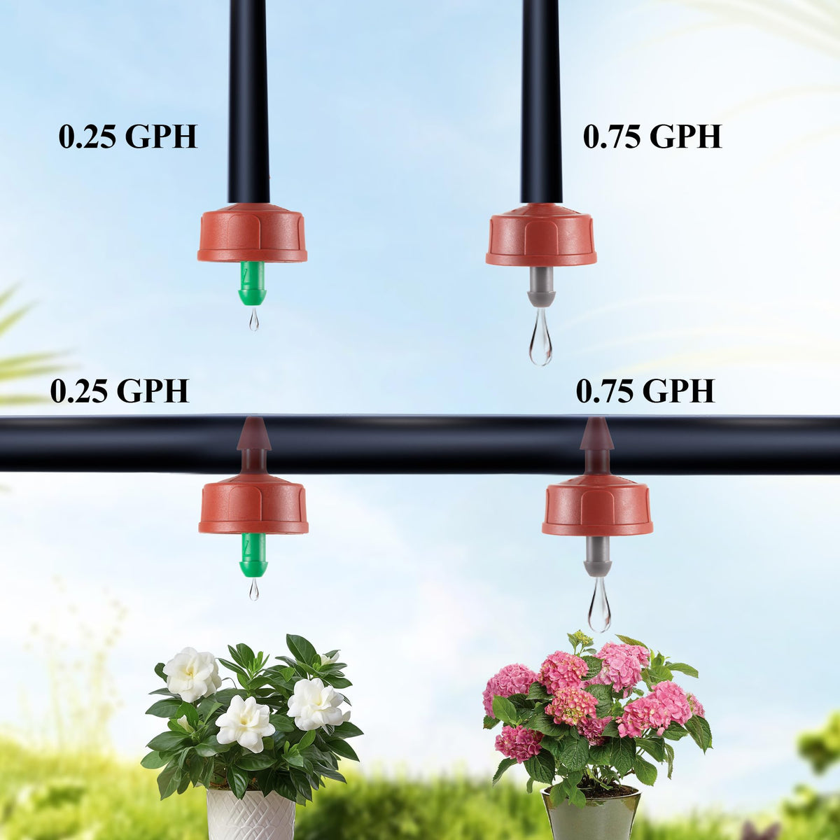 200Pcs 0.25 GPH Pressure Compensating Irrigation Spot Drippers,Constant Flow Barb Outlet Watering Dripper Emitters Heads Parts for 1/4 Inch Watering Tubing Line for Garden Pots Plant Irrigation System