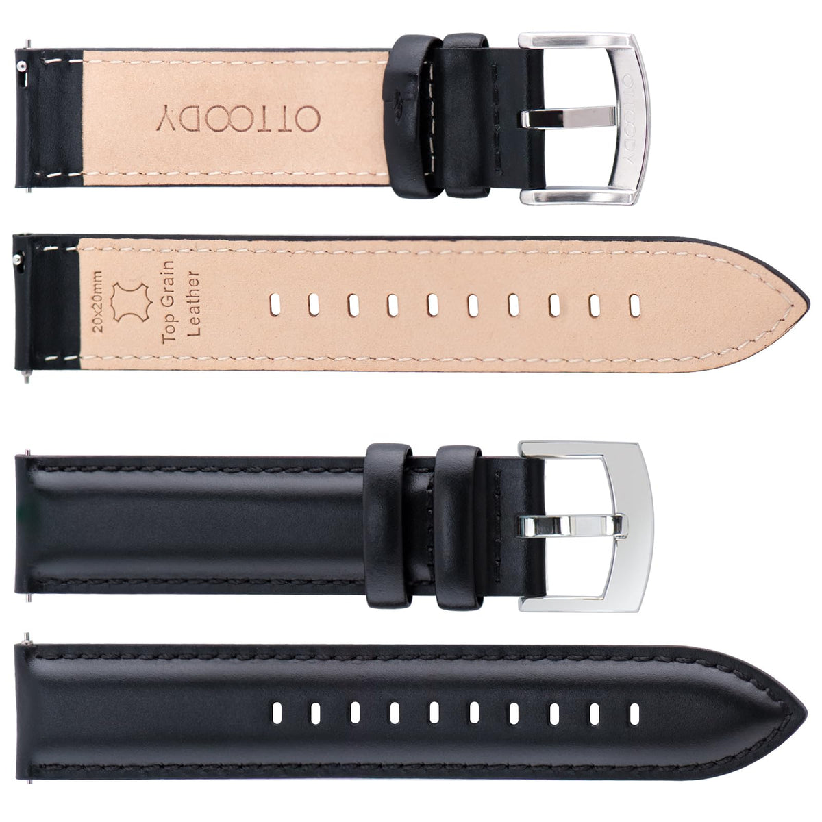 OTTOODY Leather Watch Bands 22mm 21mm 20mm 18mm Quick Release Watch Straps, Classic Top Grain Leather Watch Band for Men Replacement Bands for Watch and Smartwatch