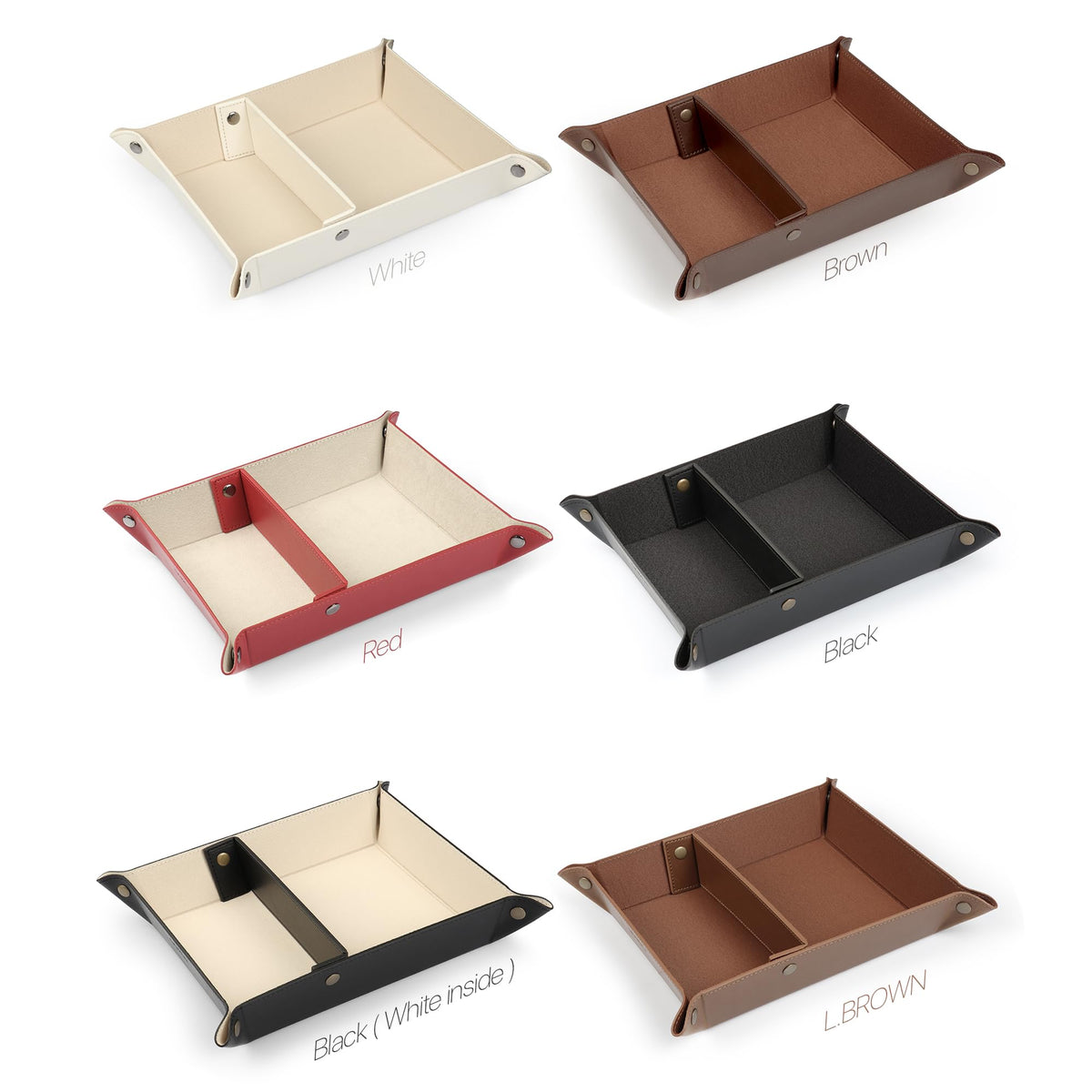 Londo PU Vegan Leather Valet Tray for Men — Catchall EDC for Keys, Wallet, Watch, AirPods — Nightstand & Entryway Tray, Snap Corners Fold Flat for Travel, 9.45 x 7.87 in, Dark Brown