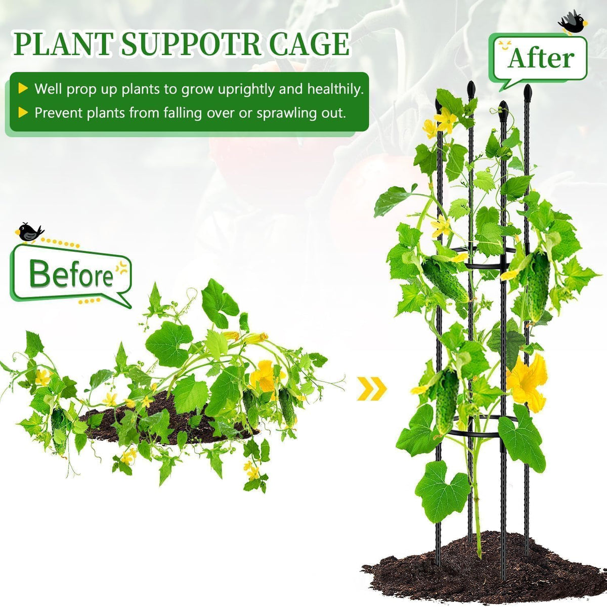 Tomato Cages for Garden Sturdy Metal Plant Stakes SupKing 2 Pack 47 Inch Tall Adjustable Heavy Duty Plant Support Cage Trellis for Outdoor Climbing Rose Vegetables Plants Flowers Comes 20 Twist Ties