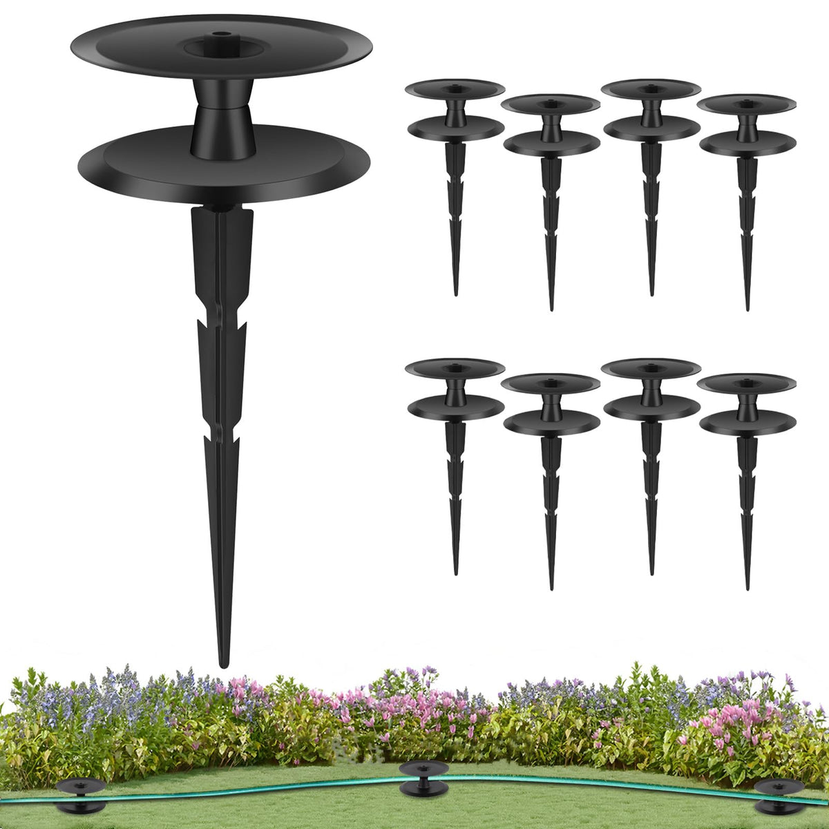 8PCS Metal Garden Hose Guide Spike, Hose Guides for Garden Heavy Duty, Cast Iron Garden Hose Guides for Outside, Rustproof Coated Hose Guide Stakes for Lawn & Yard, Plant & Flower Bed Protection