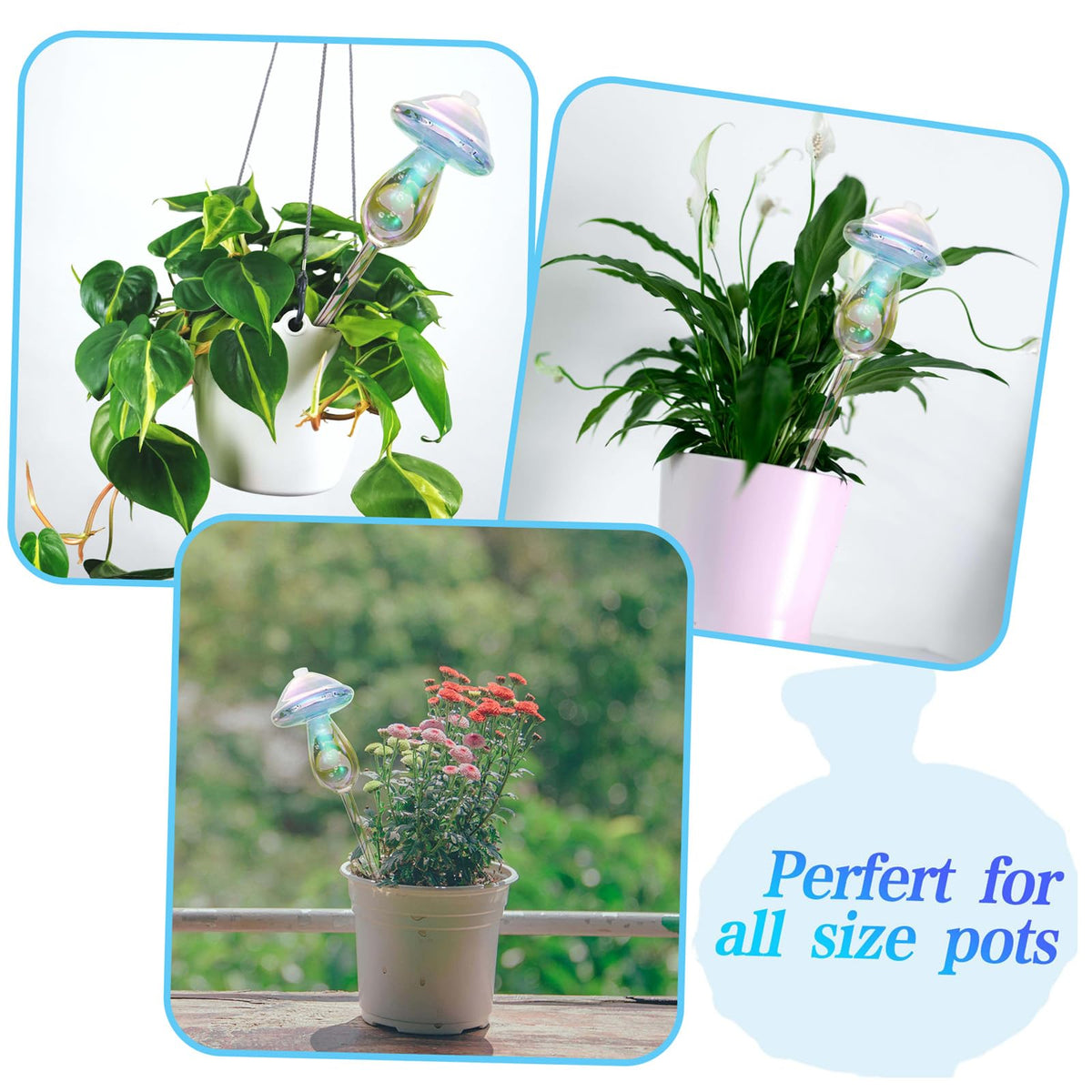 Vodhord Plant Watering Globes 4 Pack, Self Watering Planter Insert, Mushroom Self Watering Globes for Indoor & Outdoor Plants, Top-Fill Watering, Watering Bulbs Made from Hand-Blown Durable Glass