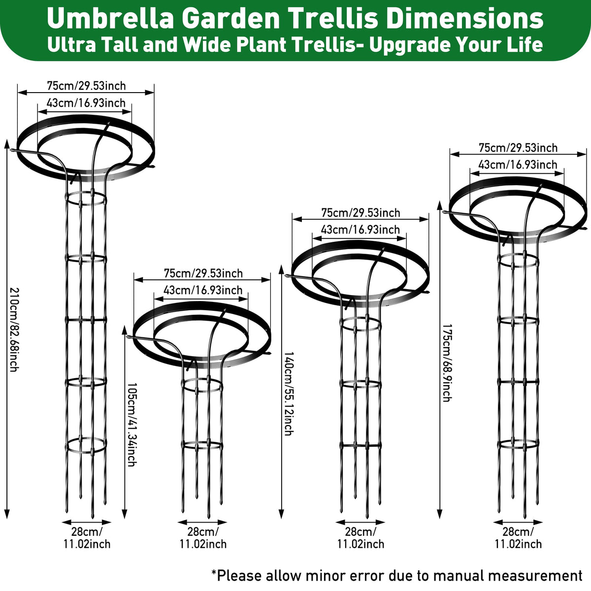 Carotex Mushroom Top Trellis for Climbing Plants Outdoor, 3.44FT Decorative Obelisk Plant Support with Rustproof PE-Coated Metal, Rose Trellis for Clematis Ivy, Black